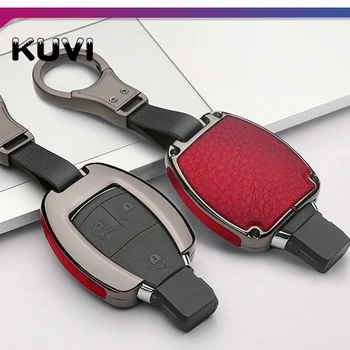 

Alloy Leather Car Key Case Cover Key Holder Chain Ring For Mercedes Benz W203 W210 W211 W124 W202 W204 AMG