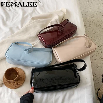 

Retro Patent Leather Underarm Bags 2020 New Baguette Handbag Women Trendy Solid Color Vintage Shoulder Bag Large Sac A Main Tote