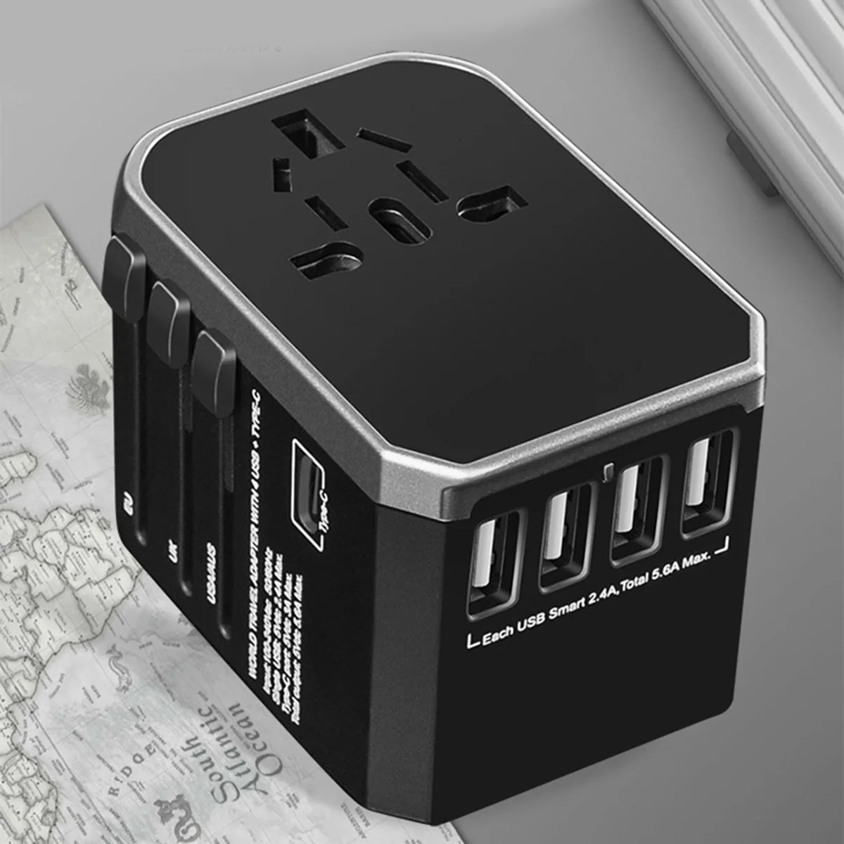 Универсальный адаптер для путешествий по всему миру 4 разъема usb type-C с вилкой США/Австралии/Великобритании/ЕС 100-240 в практичный универсальный адаптер
