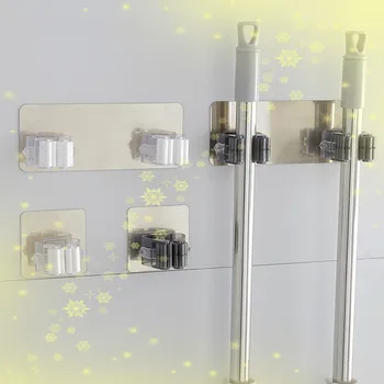 

Wall Mounted Mop Rack Clip Multifunction Bath Storage Hook Kitchen Pot Spatula Holder Hanger Multi-Purpose Organizer Storage