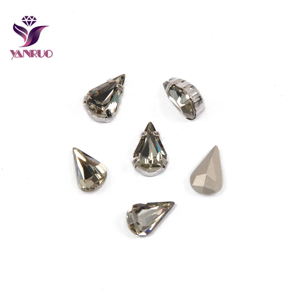 YANRUO, 4300, груша, капля, черный бриллиант, стразы для рукоделия, украшения, коготь, основа для пришивания одежды, все для рукоделия - Цвет: Black Diamond