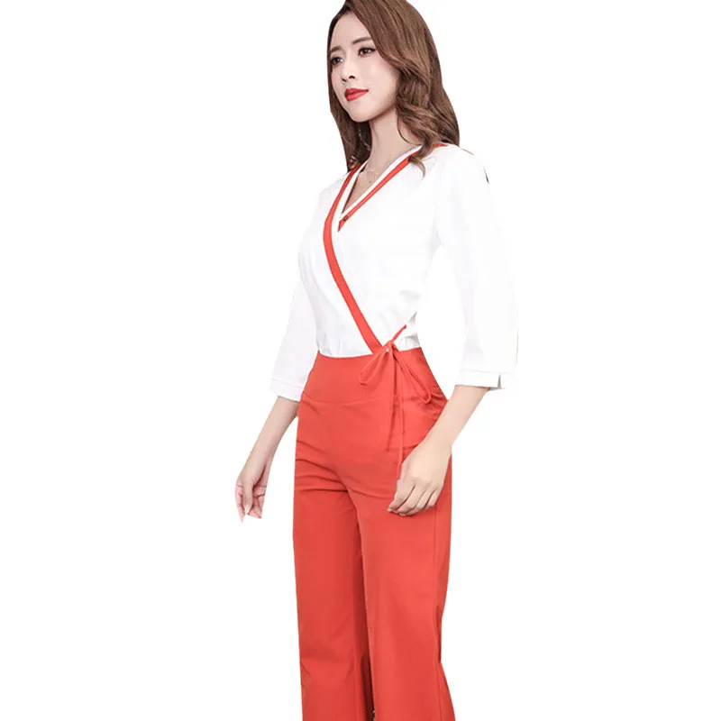 2pcs /Set Slim Fit Overalls Beautician Beauty Salon Work Clothing Health Museum SPA Technician Womens Elegant Quality Suit