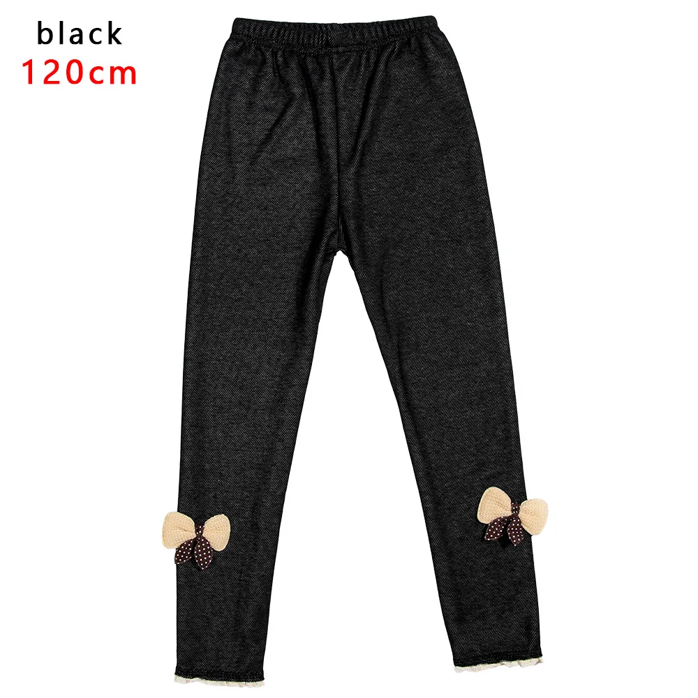 black 120 cm Высококачественные плотные теплые джинсы на зиму и весну; Плюшевые леггинсы с бантом для девочек; Детские хлопковые брюки; детские штаны; Лидер продаж - Цвет: black 120 cm