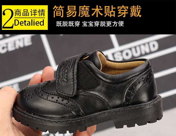 kids genuine leather shoes cowhide boys girls unisex large size21-37 brogue party dress casual hook loop child school footwear