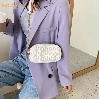 

Oval PU Leather Shoulder Bag Ladies Chain Shoulder Messenger Bag for Women Pleated Travel Chain Crossbody Handbags