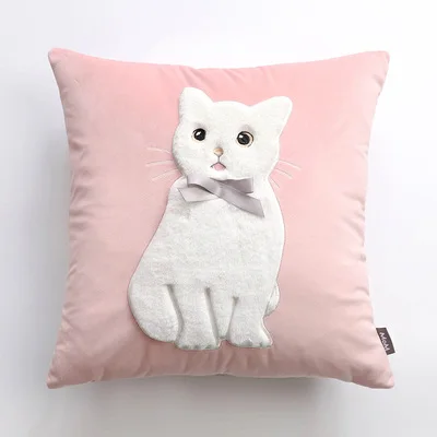 Новая мода бросок декоративная квадратная наволочка для подушки блесток искусственный мех вышивка кролик бархатная наволочка домашний декор диван подушка - Цвет: pink cat