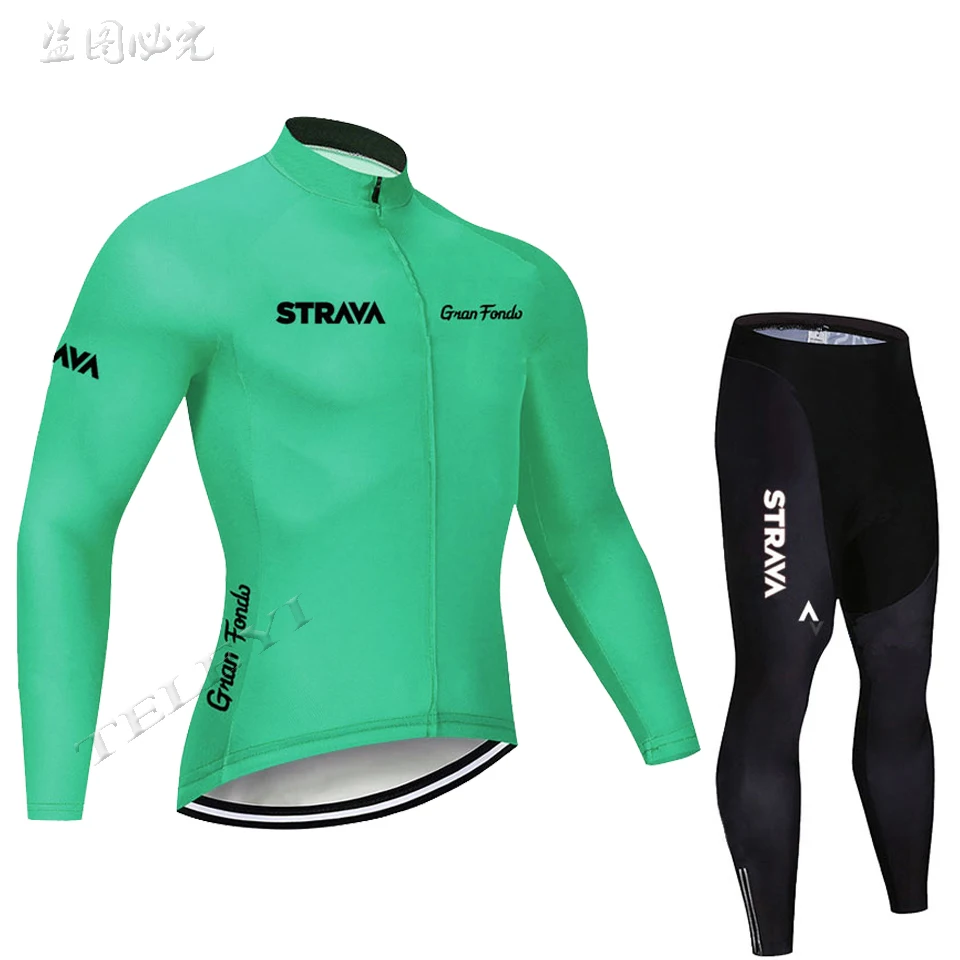 2020 Strava Jersey de Ciclismo para Hombre Conjunto de manga larga MTB Ropa de bicicleta Maillot Ropa Ciclismo Hombre Ropa de bicicleta 20D GEL pantalones babero