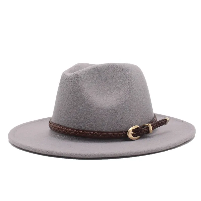 Новинка Зима Осень шерсть для женщин мужчин ремень дамы Fedoras Топ джаз шляпа Европейский Американский круглые шапки котелок шапки - Color: 3