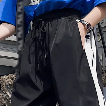 

Hot Women Casual Loose High-Elastic Sports Letter Side Print Leggings Harajuku Feet Nine Points Pants