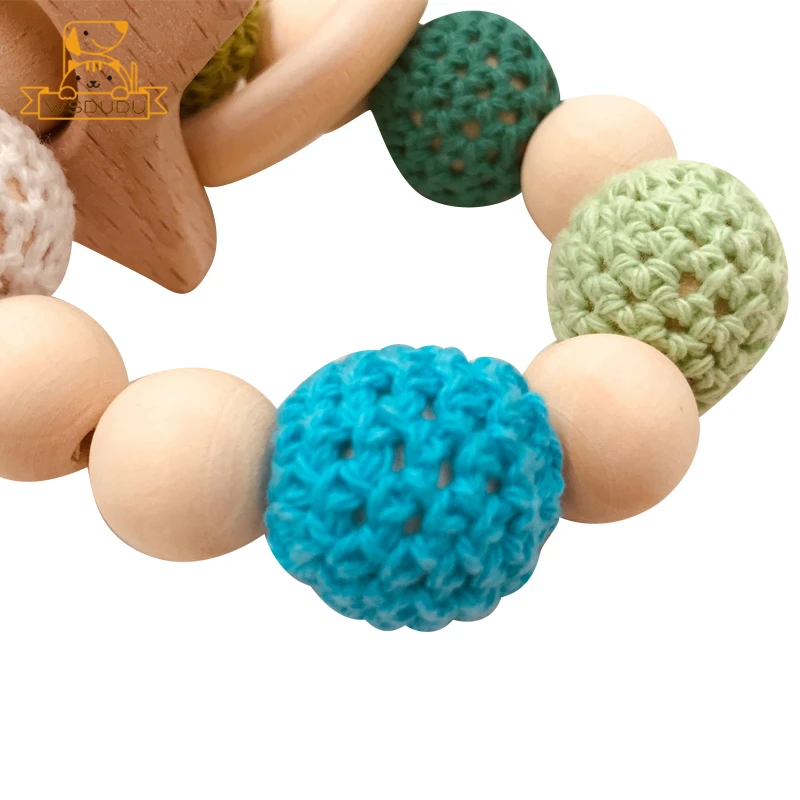 Ideal  Teethers Wooden Baby Toys Heart Star Whale Camera Wool Knitting Beads Wood Molar Teeth Rattle Safe 