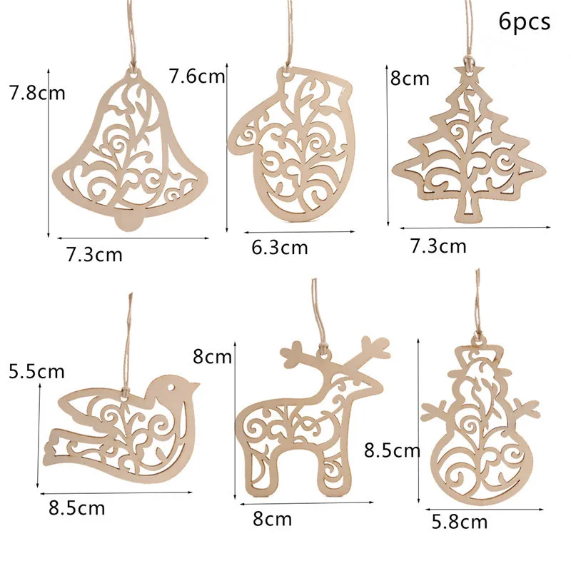6 шт./компл. древесной щепы Рождественские Подвески Украшения для рождественской