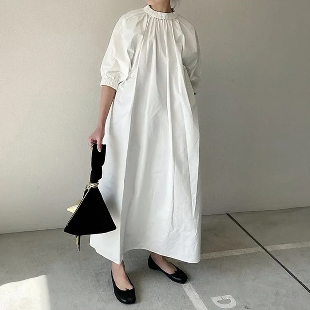 

Fashion Long Japanese Dress 2021 Solid Color Spring and Summer Women's Zipper Shirt Round Neck Loose Slim Women's Fashion Simple