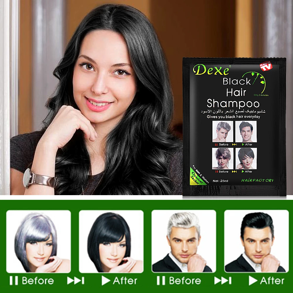 10Pcs 20Pcs Dexe Black Hair Shampoo 5 Mins Dye Hair Into Black Herb Natural Faster Black Hair Restore Colorant Shampoo Treatment