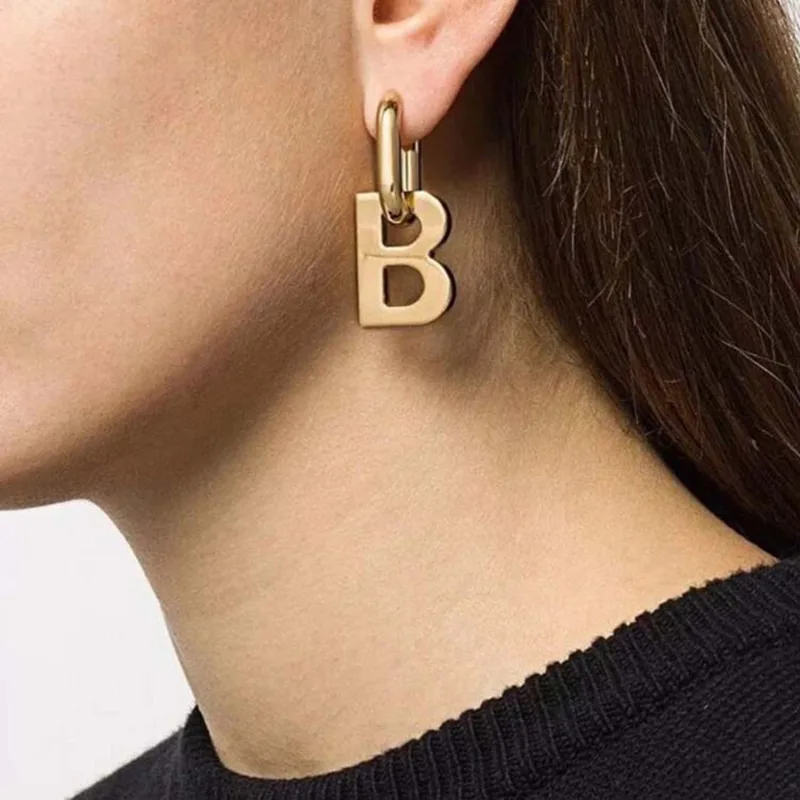 High Quality Letter B Drop Earrings for Women Men Trendy Elegant Korean Minimalist Gold Silver Color Statement Earrings Jewelry - Image 2
