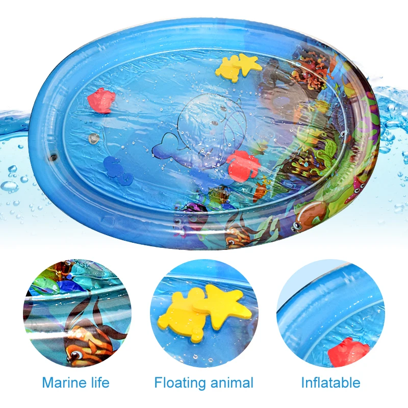 Baby Inflatable Water Play Mat Infant Summer Beach Water Mat Toddler Fun Activity Play Toys for Sensory Stimulation Motor Skills