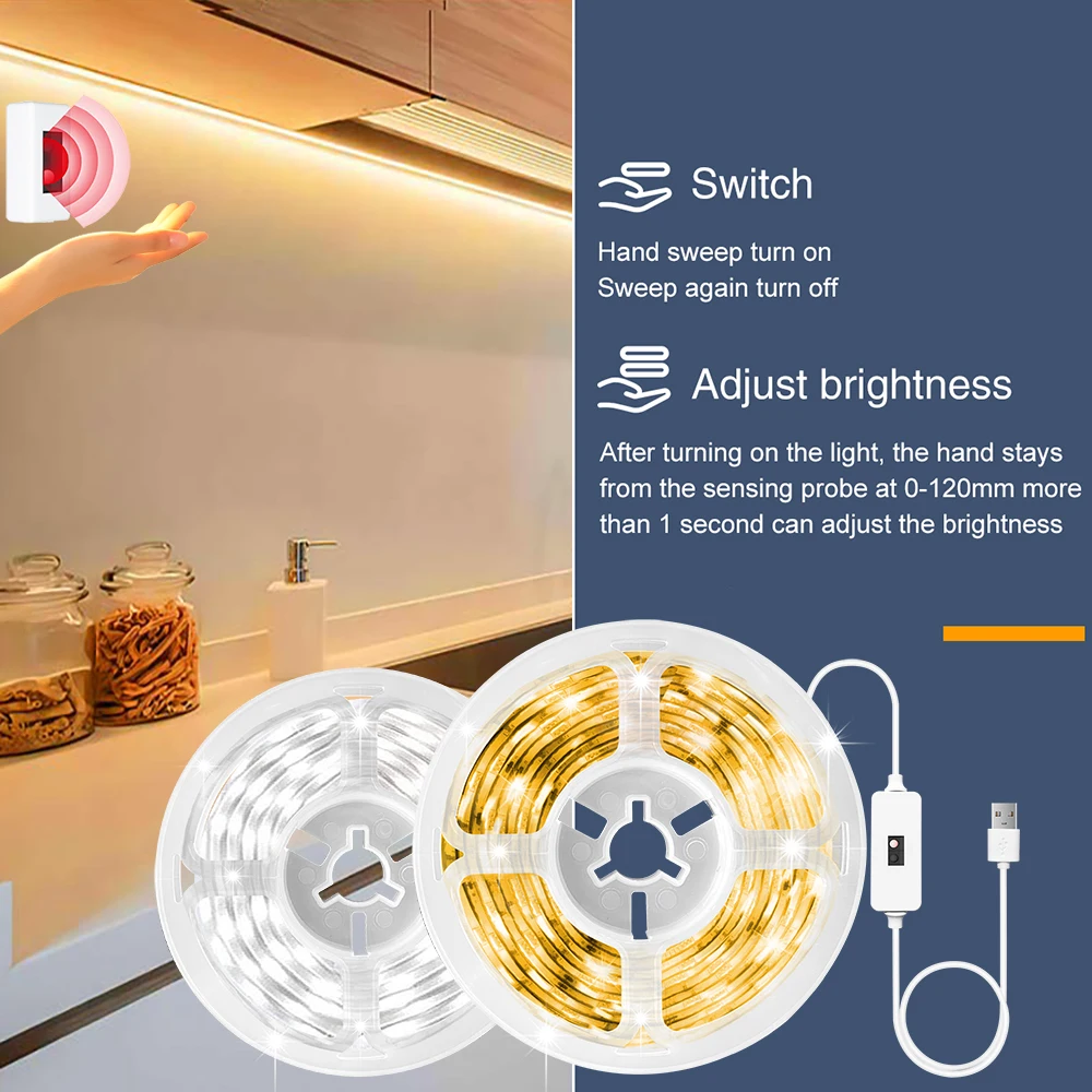 Motion Sensor LED Light Strip Hand Sweep Sensor Dimmable Tape Diode 1M - 5M USB DC 5V SMD 2835 TV Backlight Kitchen Night Lamp