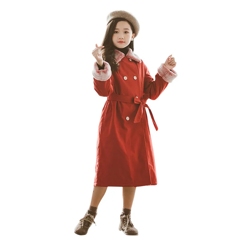 Новая осенне-зимняя ветровка для девочек, детская одежда, От 2 до 16 лет, плащ для девочек, детская куртка с меховым воротником, пальто для девочек, верхняя одежда CL187
