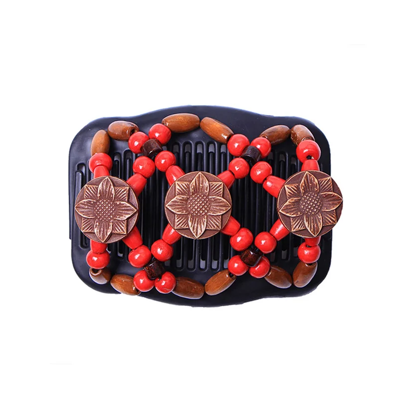 Double Beaded Elastic Hairpin Hair Comb Vintage Natural Wood Stretchy Hair Combs Magic Slide Comb Clip Hairpins For Ladies Hair bride hair clip Hair Accessories