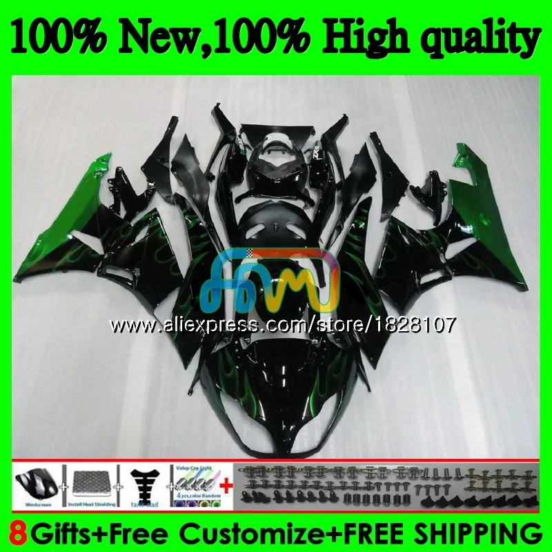 No. 1 Корпус для KAWASAKI зеленый пламя ZX636 ZX600 ZX-6R ZX 6R ZX 636 600CC 9BS. 20 ZX-636 ZX6R 09 10 11 12 2009 2010 2011 2012 обтекатель - Цвет: No. 1