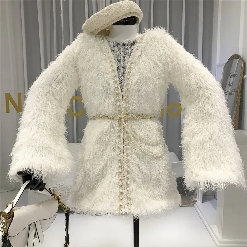 ALPHALMODA зима новое женское плюшевое меховое пальто с кисточками жемчужное Полосатое пальто с воротником с подкладкой толстое теплое женское модное пальто