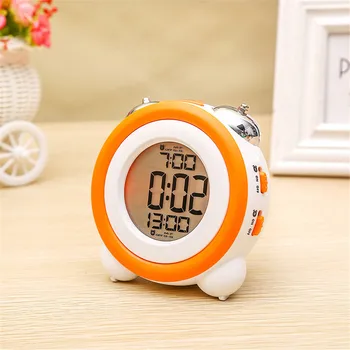 

New Portable Cute Mini Round Battery Alarm Clock Desktop Table Bedside Clocks Decor reloj despertador Kid Creat GiftsNight-light