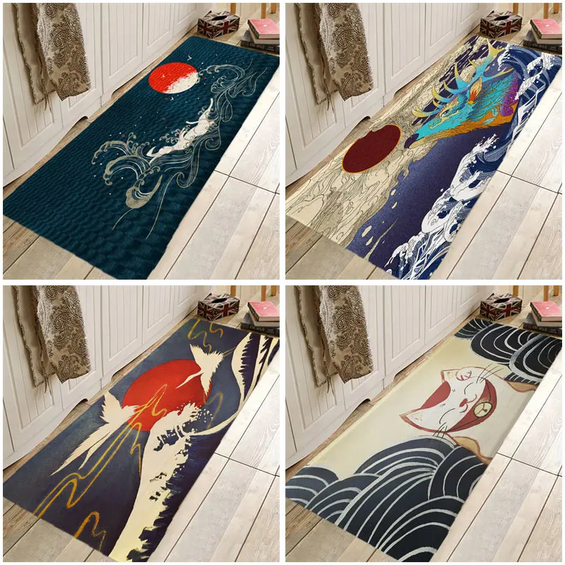 Творческий 3D печатью Защита от солнца с волнистым узором коврики для прихожей и коврики для Спальня Гостиная коврик для кухни, ванной, Противоскользящие коврики