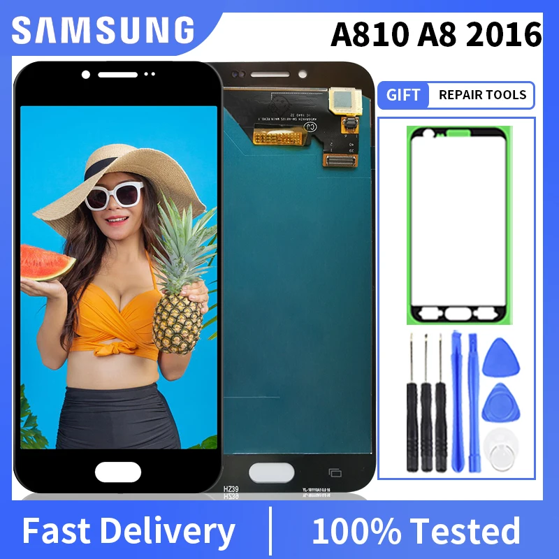 

Original SUPER AMOLED For Samsung Galaxy A8 2016 A8100 A810 LCD Display Touch Screen Digitizer Assembly Replacement Free gift