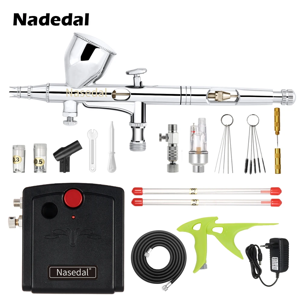 Nasedal Mini Airbrush Compressor Kit 0 2 мм Пистолет двойного действия для нанесения краски на