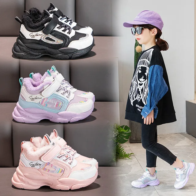 Pickering decidir carrera Zapatillas de deporte altas de cuero PU para niños y niñas, zapatos  deportivos cálidos de terciopelo para primavera e invierno, calzado para  correr, talla 26-37 _ - AliExpress Mobile