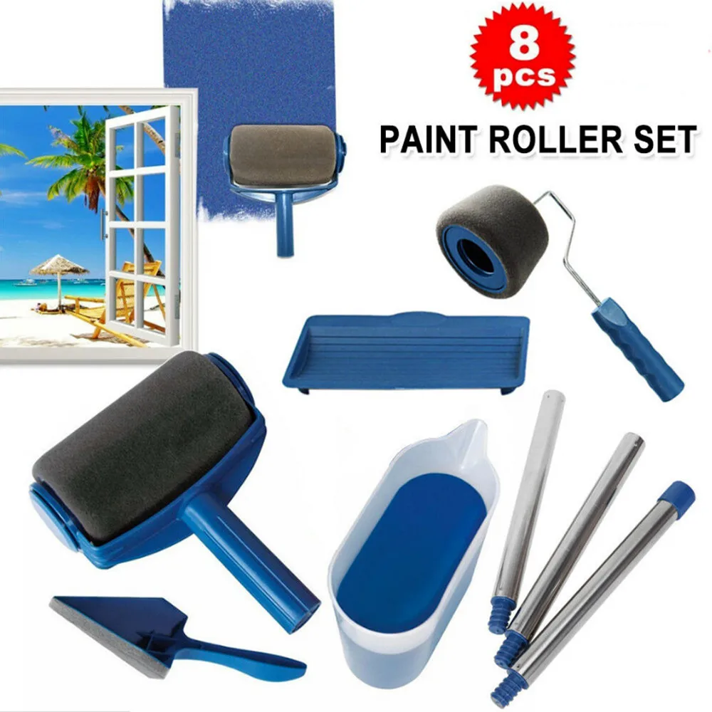 8pc/set Multifunctional DIY Wall Paint Roller Decorative Corner Brush Handle Tool Household Easy to Operate Painting Brushes Kit afbeelding