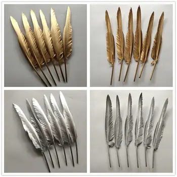 

Hot 100pcs Two-Sided Golden Yellow and Siver Turkey Feathers 30-35 CM/12-14 Inch DIY Jewelry Craft Making Home Decoration