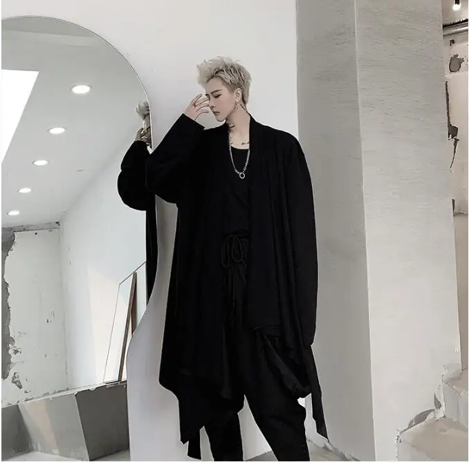 M-XL! Новинка весны, темно-черные, необычные, для мужчин и женщин, индивидуальная, сшитая по индивидуальному заказу, длинная, свободная талия, тонкая, ветровка