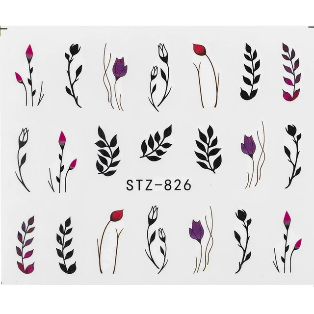 1Pcs Water Nail Decal and Sticker Flower Leaf Tree Green Simple Summer DIY Slider for Manicure Nail Art Watermark Manicure Decor SF180