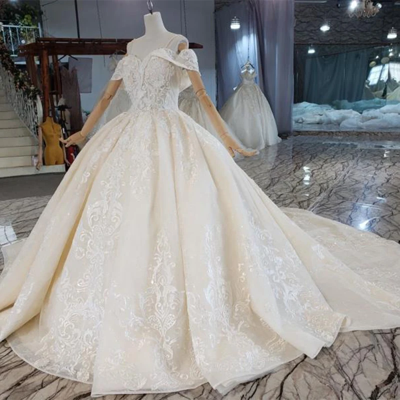 HTL2246 luxury lace wedding dress off shoulder blackless Princess wedding dress plus size vestido pra casamento no civil 4