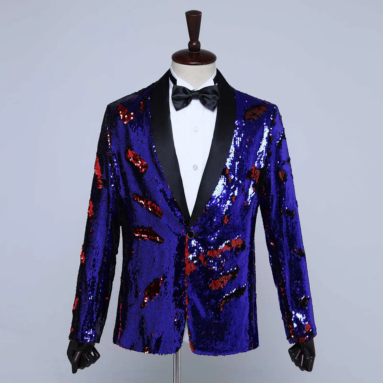 Blue and red PYJTRL мужские модные золотисто-зеленые блейзеры с блестками для ночного клуба, бара, диджея, певцы, Свободное пальто, вечерние костюм с блестками, пиджак - Цвет: Blue and red
