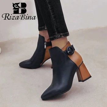 

RIZABINA High Quality Women Ankle Boots Fashion Mixed Color Pointed Toe Shoes Daily Office Laies Footwear Female Size 32-43
