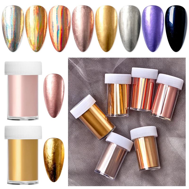 

Holographic Nail Foils Nail Transfer Sticker Rose Gold Champagne Nail Art Transfer Stickers Mirror Metallic DIY Image Nail Paper
