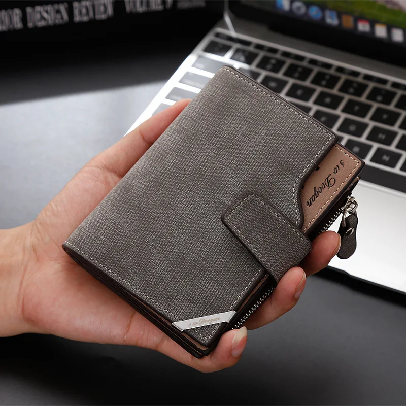 

New Korean Casual Men's Wallet Short Vertical British Casual Multi-function Card Package Zipper Buckle Triangle Folding