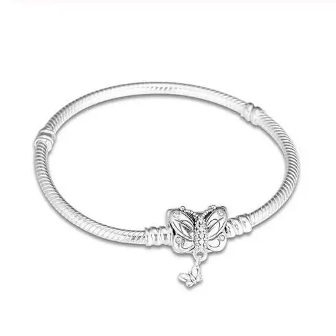 Butterfly 925 пробы серебряный браслет с застежкой в виде сердца и змеиной цепочкой, браслет из розового золота с чешскими кристаллами для изготовления ювелирных изделий своими руками - Окраска металла: Butterfly