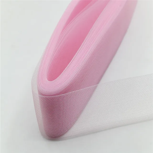 Crinolines Horsehair Mesh Fabric Soft Polyester Wedding  Latin Dance Head Dress Accessories 1cm ~12cm light pink
