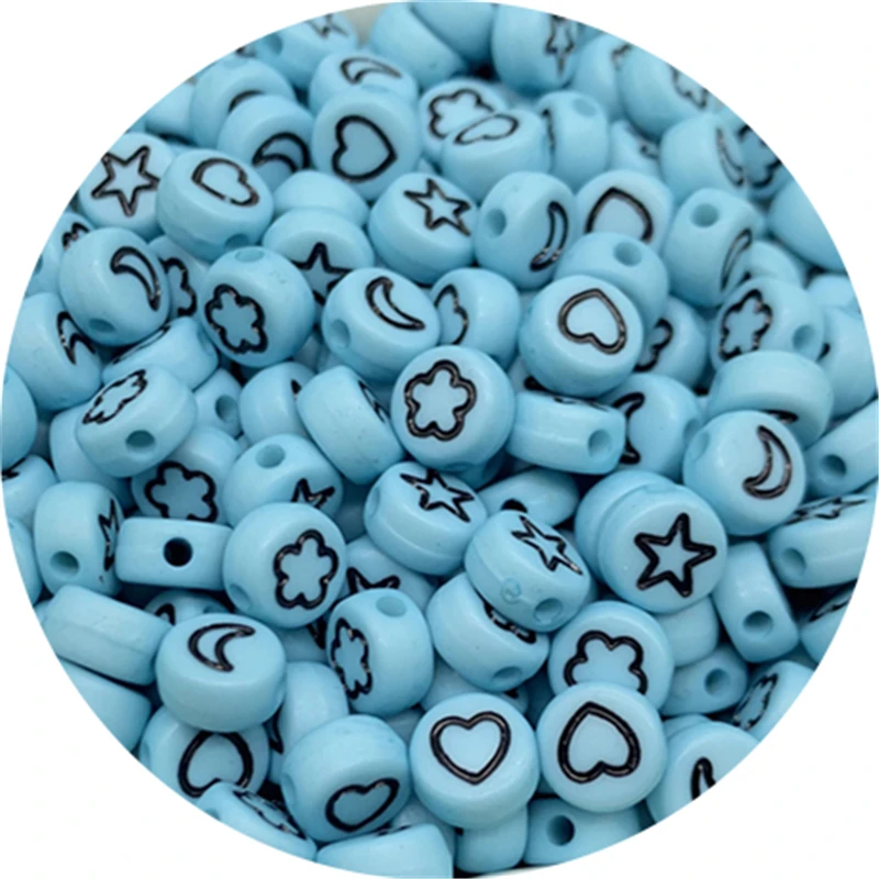 100pcs/Lot 7mm Moon Stars Flowers Beads Oval Shape Acrylic Spaced Beads For Jewelry Making DIY Charms Bracelet Necklac