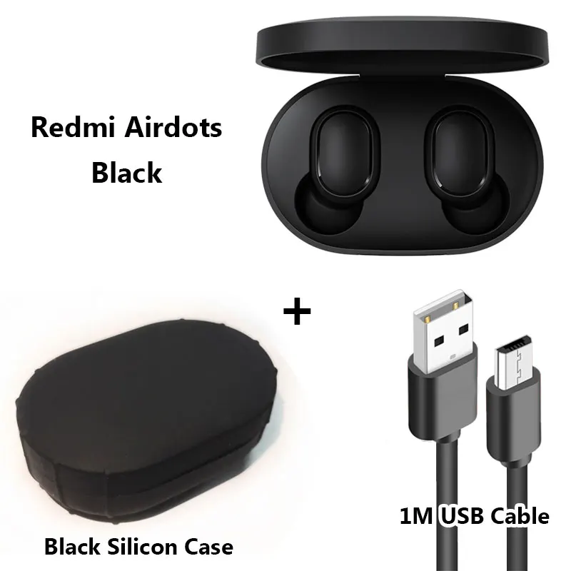 Add Cable Black Case Xiaomi Redmi Airdots TWS Bluetooth наушники стерео бас Беспроводные Bluetooth 5,0 Eeadphones с микрофоном свободные Наушники управление AI - Цвет: Add Cable Black Case