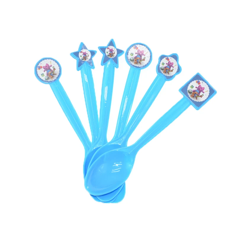 6pcs spoons POCOYO детский день рождения принадлежности мультфильм украшения шар посуда чашка тарелка шляпа Tiga детский день детский душ - Цвет: 6pcs spoons