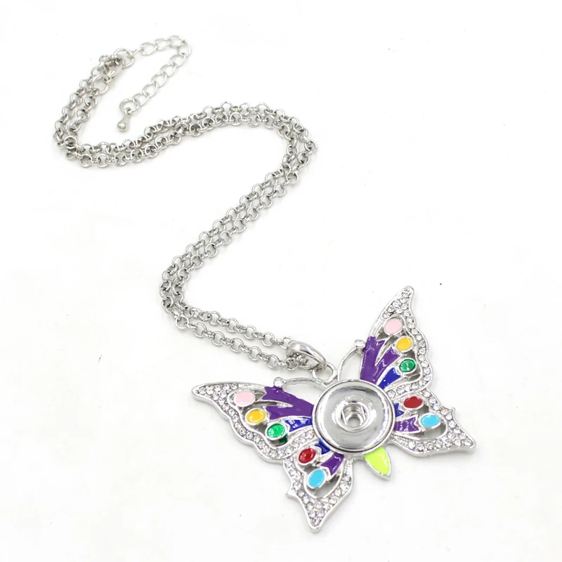 

10PC New Arrival Snap Jewelry Interchangeable 18mm Snap Pendant Crystal Enamel Butterfly Necklace For Women Friends Gifts Collar
