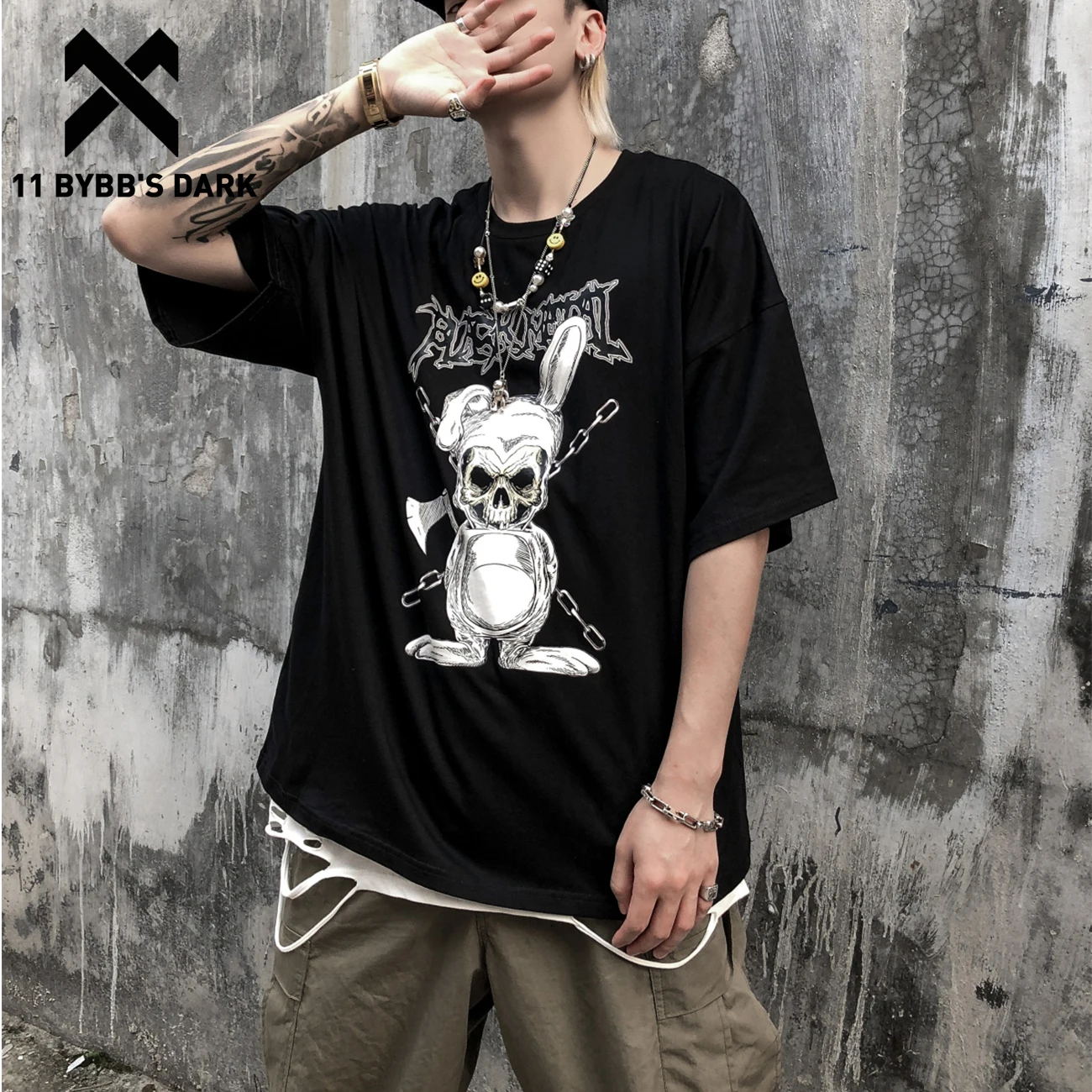 Camiseta con estampado de cadena de calavera de conejo para hombre, ropa de  calle informal de gran tamaño, Hip-Hop oscuro, 11 BYBB'S, 2020 - AliExpress  Ropa de hombre