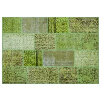 

Handmade Green Vintage Overdyed Patchwork Area Rug 160x232 Cm-5'3''X7'7''