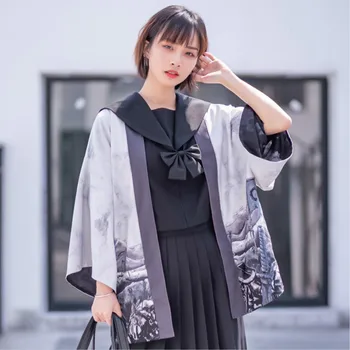 

Japanese Style Kimonos Men Women 2020 Vintage Knight Printed Cardigan Boho Blouses Sunscreen Shirts Anime Double-sided Yukata