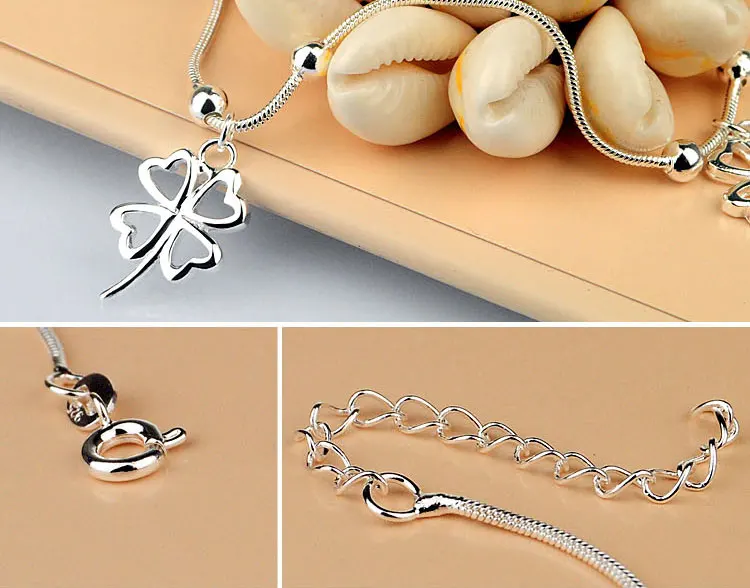 Новые очаровательные женские однотонные браслеты из стерлингового серебра 925 пробы, модные браслеты clovers, Женские Ювелирные аксессуары
