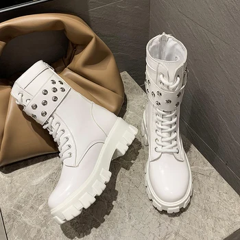 baratas Mulher Rendas Até Botas De Outono Das Mulheres Senhoras Chunky Cunha Plataforma Preto Botas De Couro De Patente Punk Goth Nova Chegada 2020