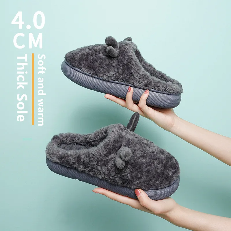

Home Slippers for Men 4cm Thick Sole Soft Indoor Bedroom Warm Plush Slipper Women Men Lovers Winter Platform Slides Furry Shoes